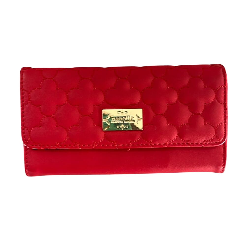Nanette Lepore Quilted Red Trifold Floral lined wallet clutch